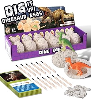 Dinosaur Easter Egg Toys Dig Kit for Kids, Discover 12 Dino Eggs for 3 4 5 6 7 8 9 10 Year Old Boys Girls Science STEM Gifts, Excavation Fossil Digging Dragon Toy, Educational Archaeology Party Games