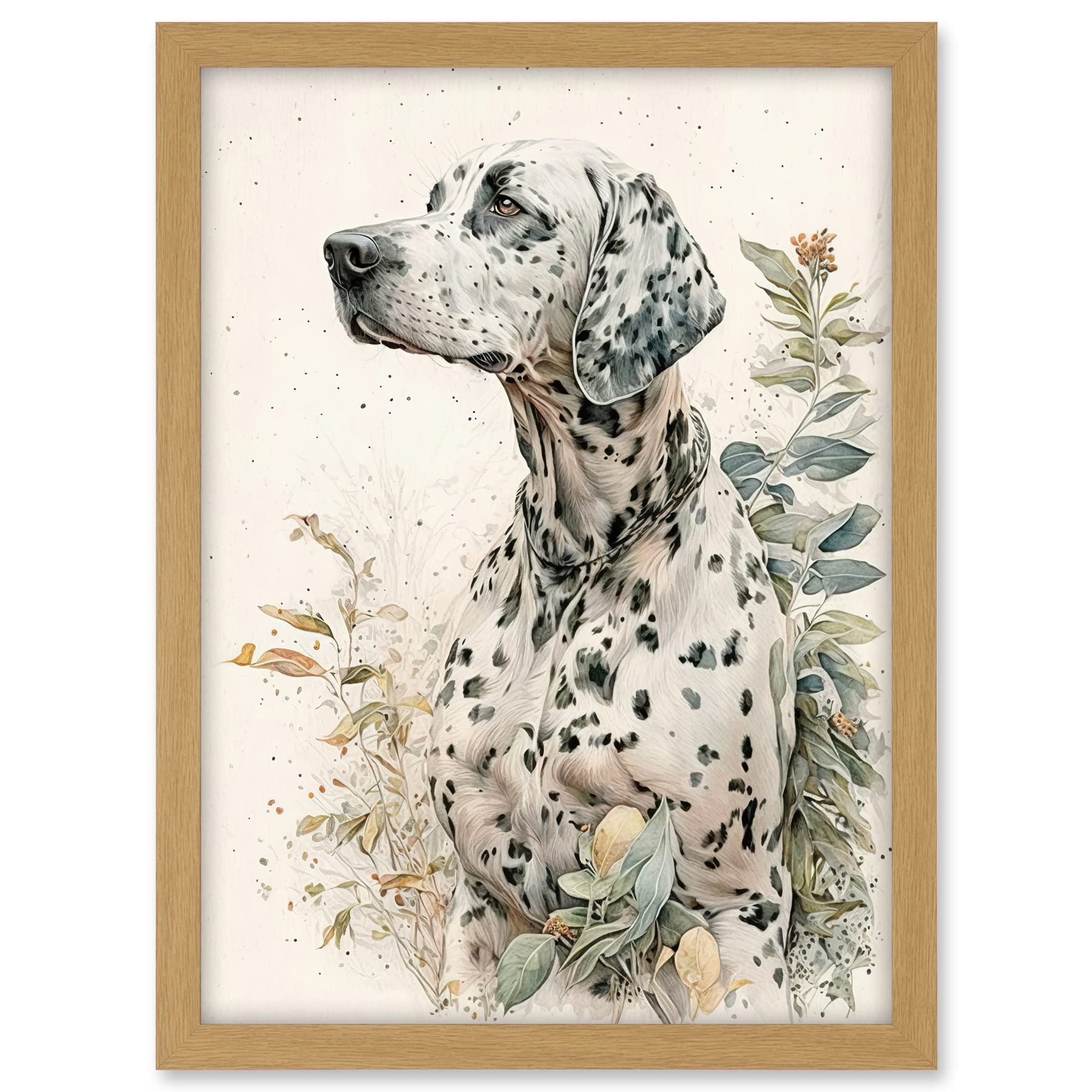 Artery8 Dalmatian Dog in Field Soft Watercolour Pencil Portrait Illustration Artwork Framed A3 Wall Art Print