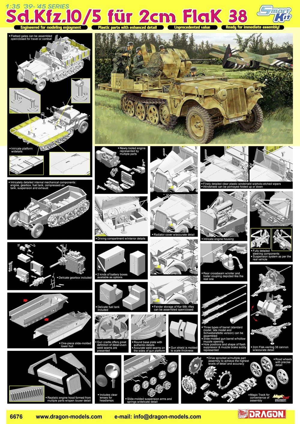 Dragon Models 1/35 Sd.Kfz.10/5 fr 2cm Flak 38 Smart Kit