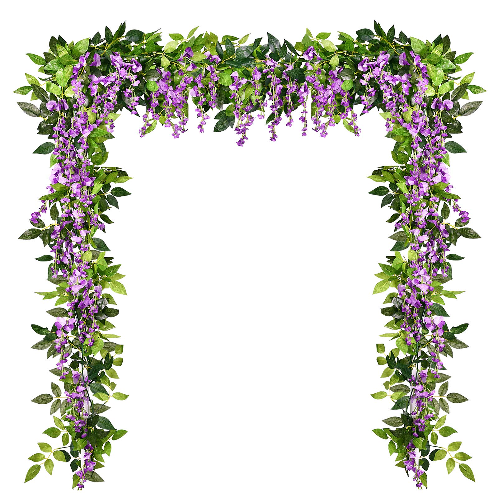 Hamore 4Pcs 70in Wisteria Flower Vines Wisteria Garland Artificial Wisteria Garland Plants Silk Flowers String Fake Wisteria Hanging Flower for Home Outdoor Ceremony Wedding Arch Decor, Purple Red