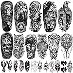 77 sheets Viking Temporary Tattoos Adult, Nordic Celtic Tattoos, Totem Tribal Fake Tattoo Stickers for Viking Costume, Nordic Norse Yggdrasil Valknut Fake Arm Tattoos for Women Men Kids