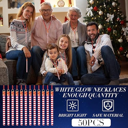 Miniatura 6 de Leyndo Paquete de 50 varillas brillantes de Navidad con cordón, bastones de caramelo que brillan en la oscuridad de 6 pulgadas que brillan en la