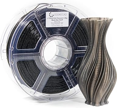 Cookiecad PLA Filament 1.75mm 1kg Glitter Translucent 3D Printer Filament - Black Star Stuff PLA
