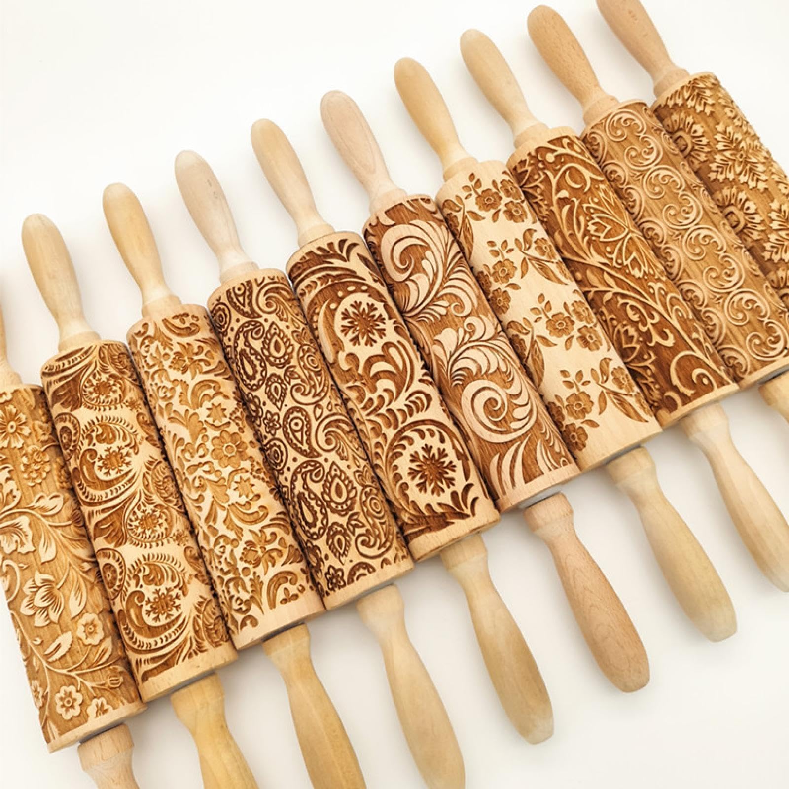 Backen von geprägten Keksen, geprägte Nudelhölzer Nudelholz-Roller, geprägtes Fondant-Plätzchen-Nudelholz, Weihnachts-Backzubehör(Fd4)