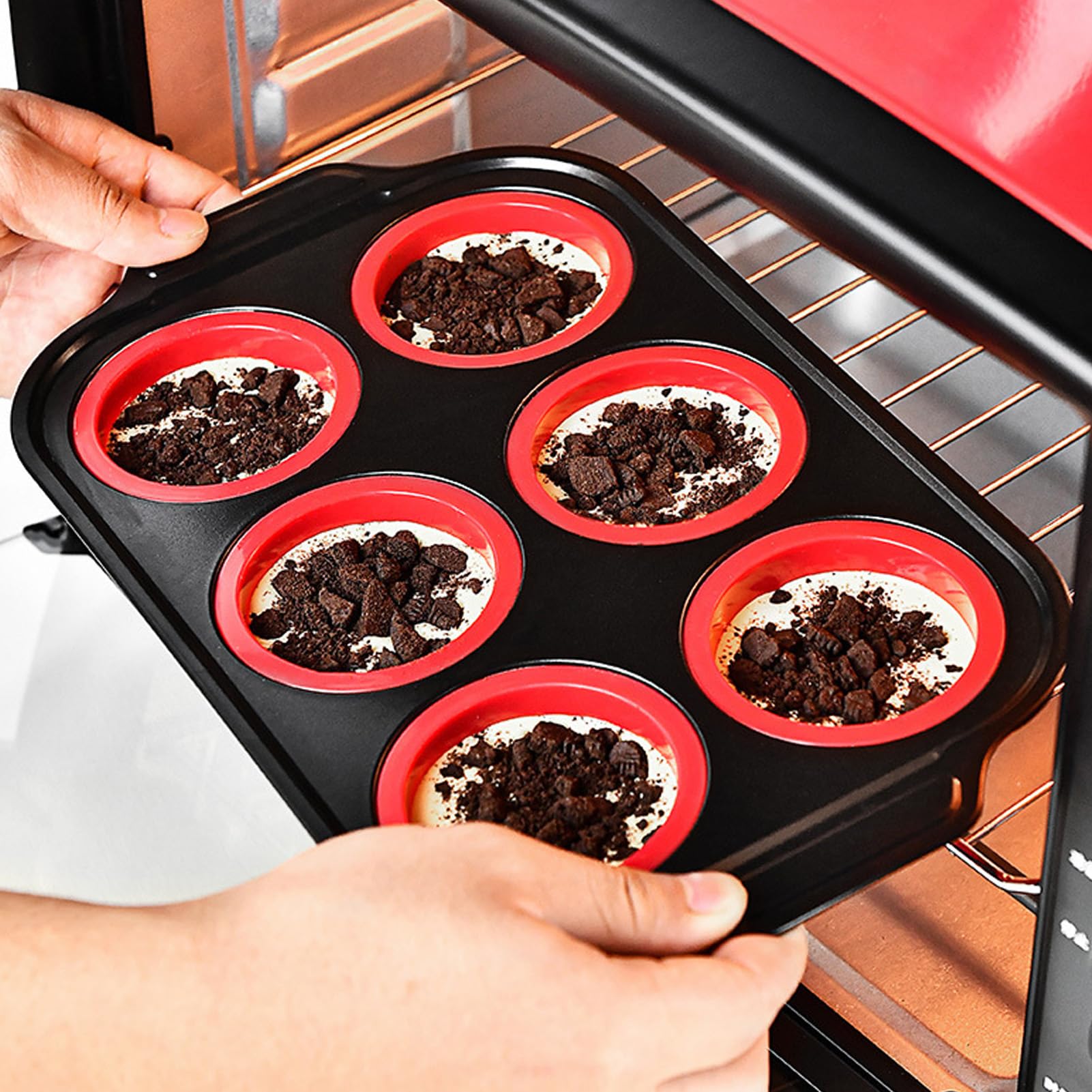 Set di 8 teglie da forno pieghevoli per muffin, in silicone, antiaderenti, per forno, teglie da forno (rosso)