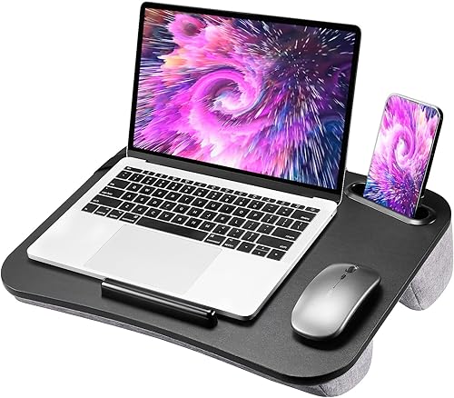 HUANUO Escritorio de regazo para laptop, se adapta a laptops y tabletas de hasta 15.6 pulgadas, escritorio portátil con cojín, soporte para teléfono