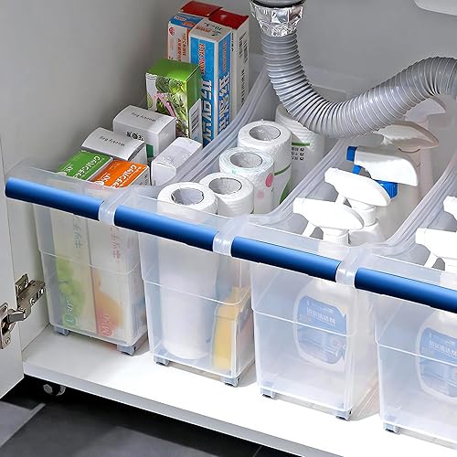 Paquete de 4 organizadores enrollables para debajo del fregadero y contenedores de almacenamiento con ruedas, grandes cajones organizadores de