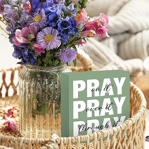 Miniatura 5 de Letrero decorativo de escritorio de oficina verde salvia, caja de madera verde inspiradora, regalo para mujeres, placa de madera para cristianos,