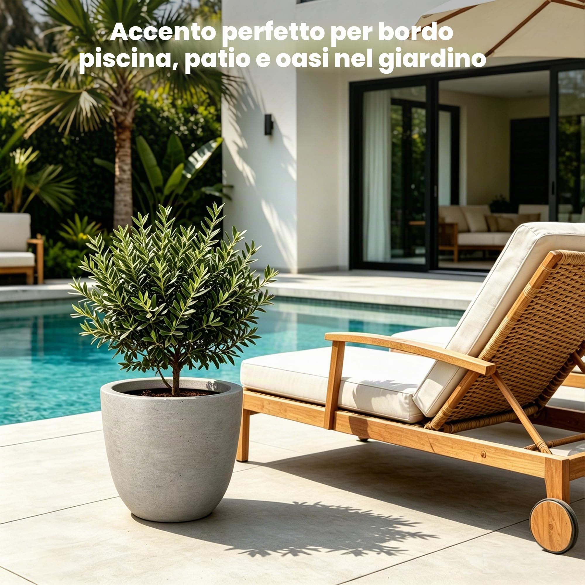Kante RC0050B-C80021-2 - Vaso da giardino leggero e moderno, elegante fatto a mano, per interni ed esterni, 35,6 cm, in calcestruzzo stagionato