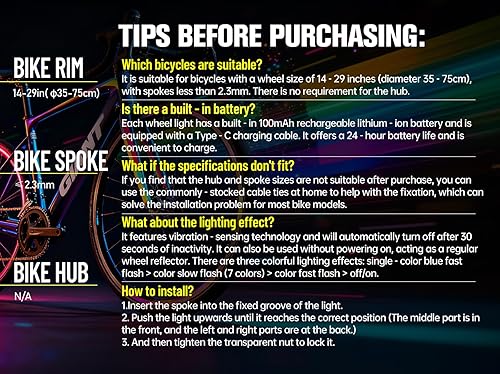 Miniatura 9 de Luces de rueda de bicicleta, luces de rueda de bicicleta para conducción nocturna, luz de radios de bicicleta con visibilidad de 360, detección de