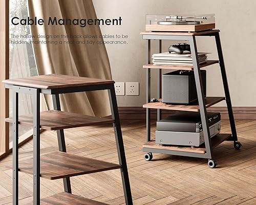 Miniatura 5 de FITUEYES Diseño de 4 niveles, estante de esquina para reproductor de discos, gabinete de madera para equipo de audio, torre de estantes con altura