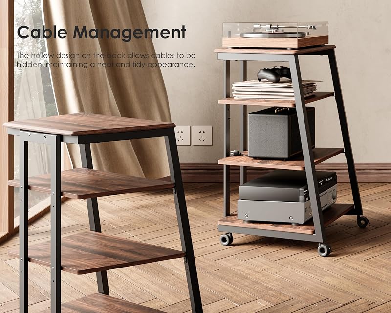 FITUEYES 4-Tier AV Media Stand Corner Shelf for Record Player HiFi, Walnut image 5