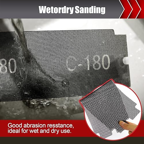 Miniatura 25 de 25 hojas de malla de lijado, surtido de papel de lija para paneles de yeso de grano 80/100/150/180/220, papel de lija húmedo o seco para madera