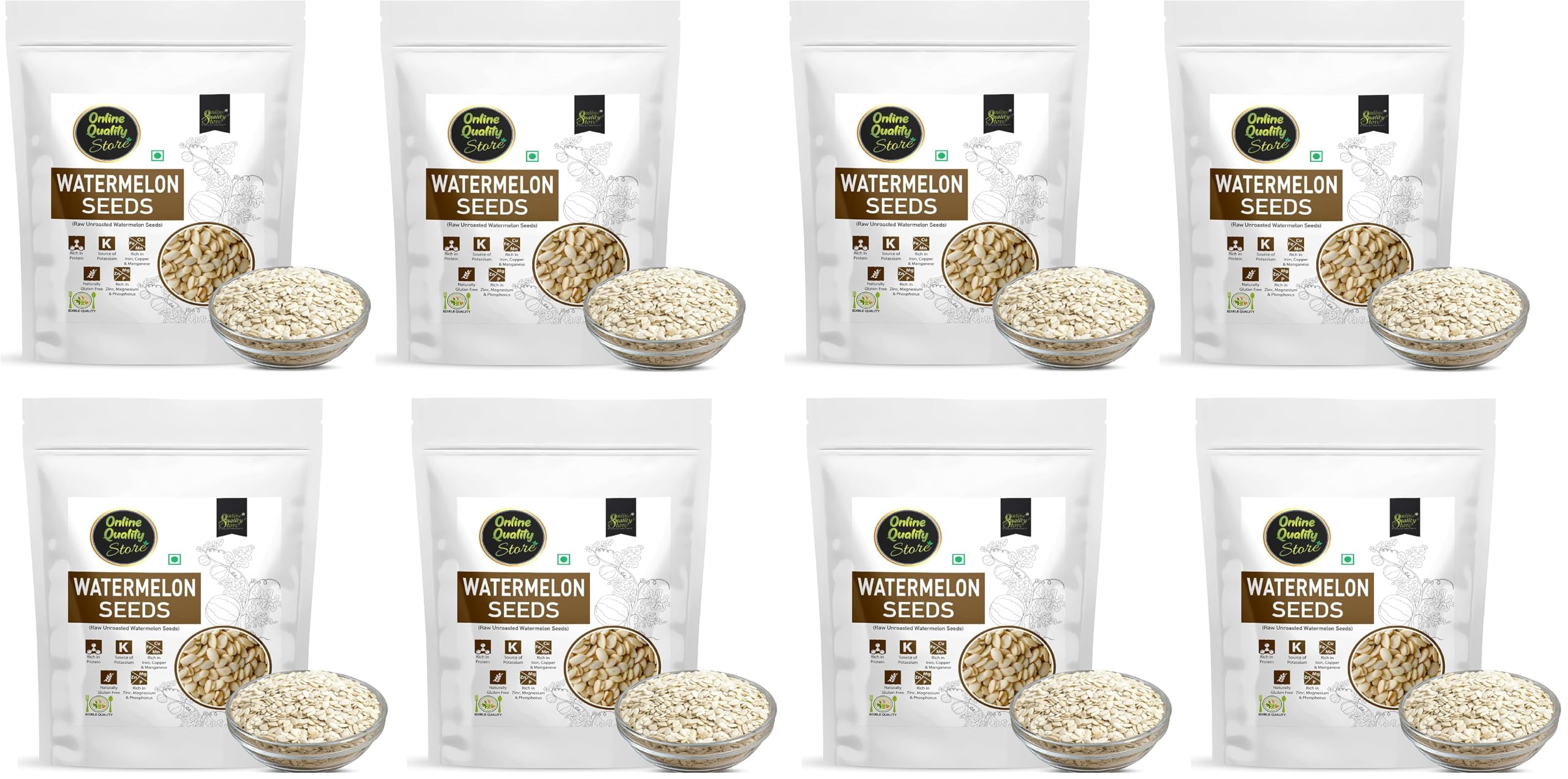 Image of Online Quality Store Watermelon Seeds 400gm Raw Unroasted for Eating with Rich in Protein, Potassium, Magnesium, Iron and Zinc (Pack of 2)