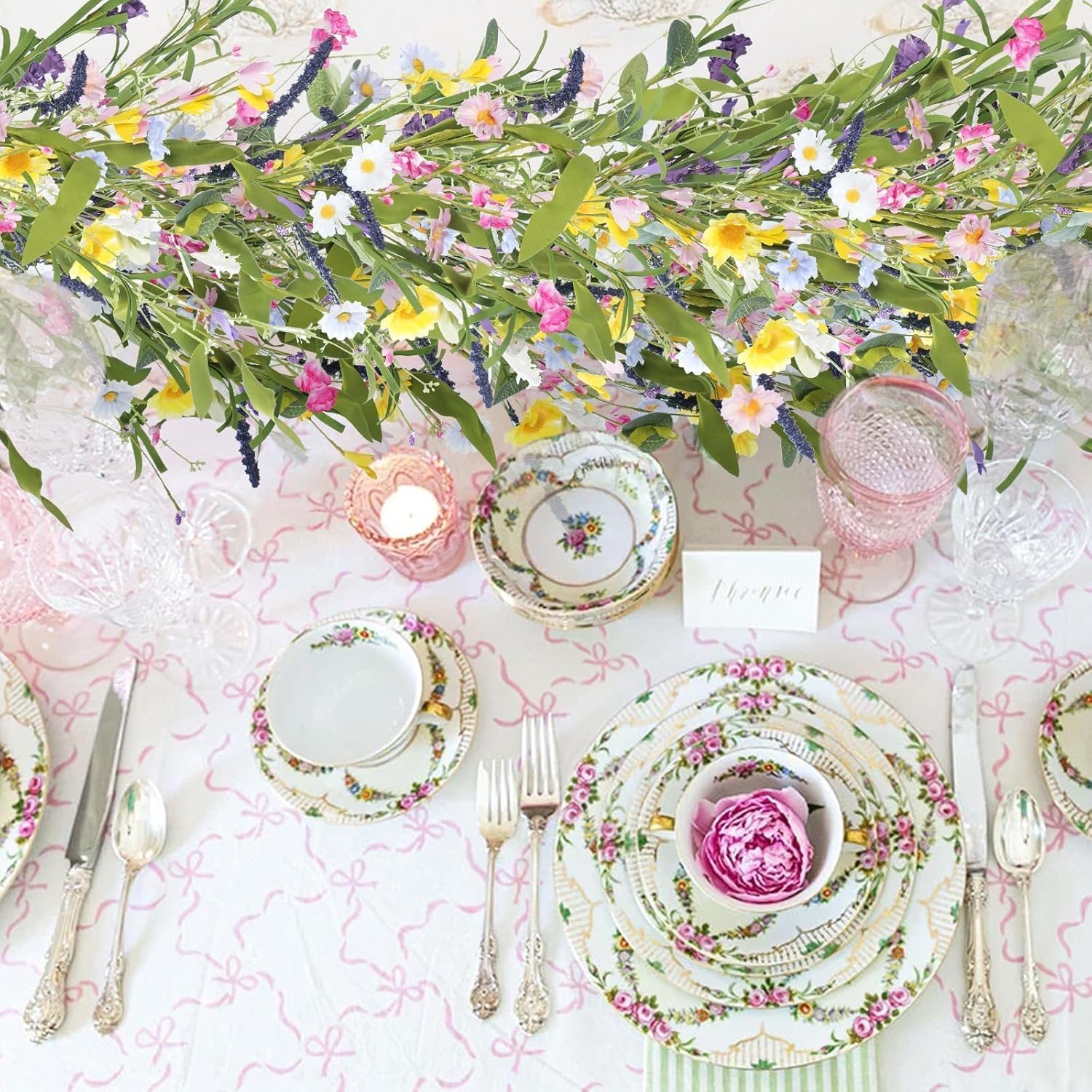 HUAESIN 5.9FT Wildflower Garland with Daisy Summer Spring Flower Garland Hanging Flower Garland for Mantle All Year Round Easter Wedding Indoor Fireplace Table Centerpiece Decor - Image 5