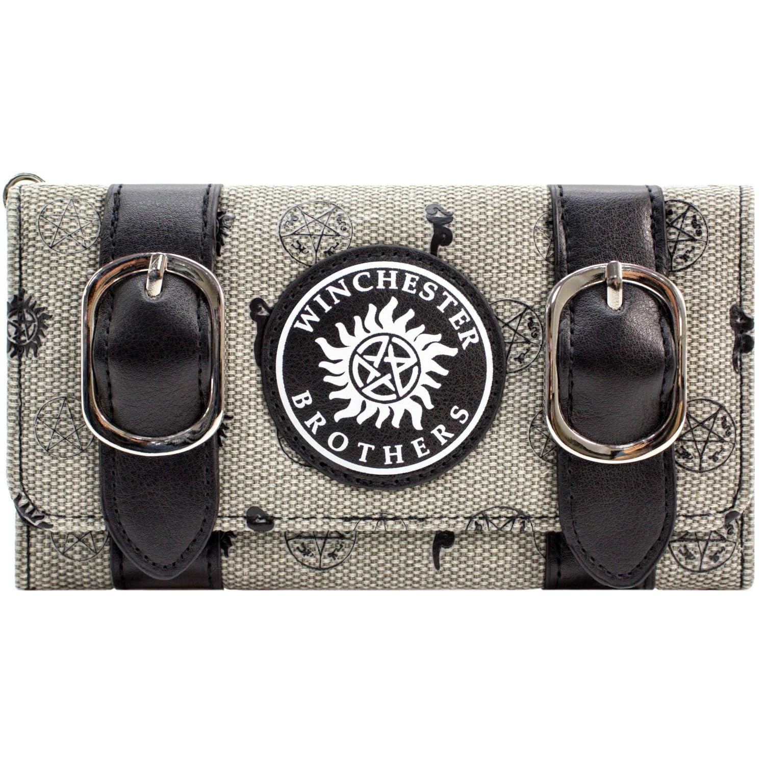Super Natural Winchester Bros Emblema de Trampa del Diablo Cartera/Billetera Tri-Fold con Bolsillo para Monedas y Tarjetero, Gris