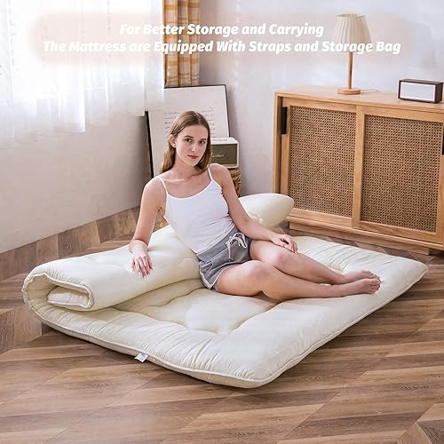 Miniatura 47 de Colchón futón japonés de piso gris constelación, de piso tatami, portátil, para acampar, para niños, sofá cama plegable enrollable con protector de