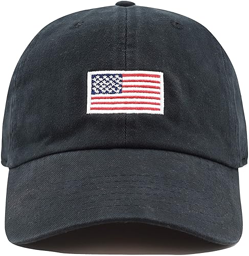 Gorra de béisbol ajustable de perfil bajo 100% algodón con bandera de Estados Unidos y bordado