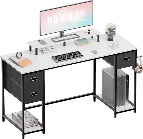 Pamray Escritorio para computadora de 55 pulgadas con cajones de almacenamiento no tejidos y soporte para monitor, escritorio de oficina en casa disponible en Yaxa Peru