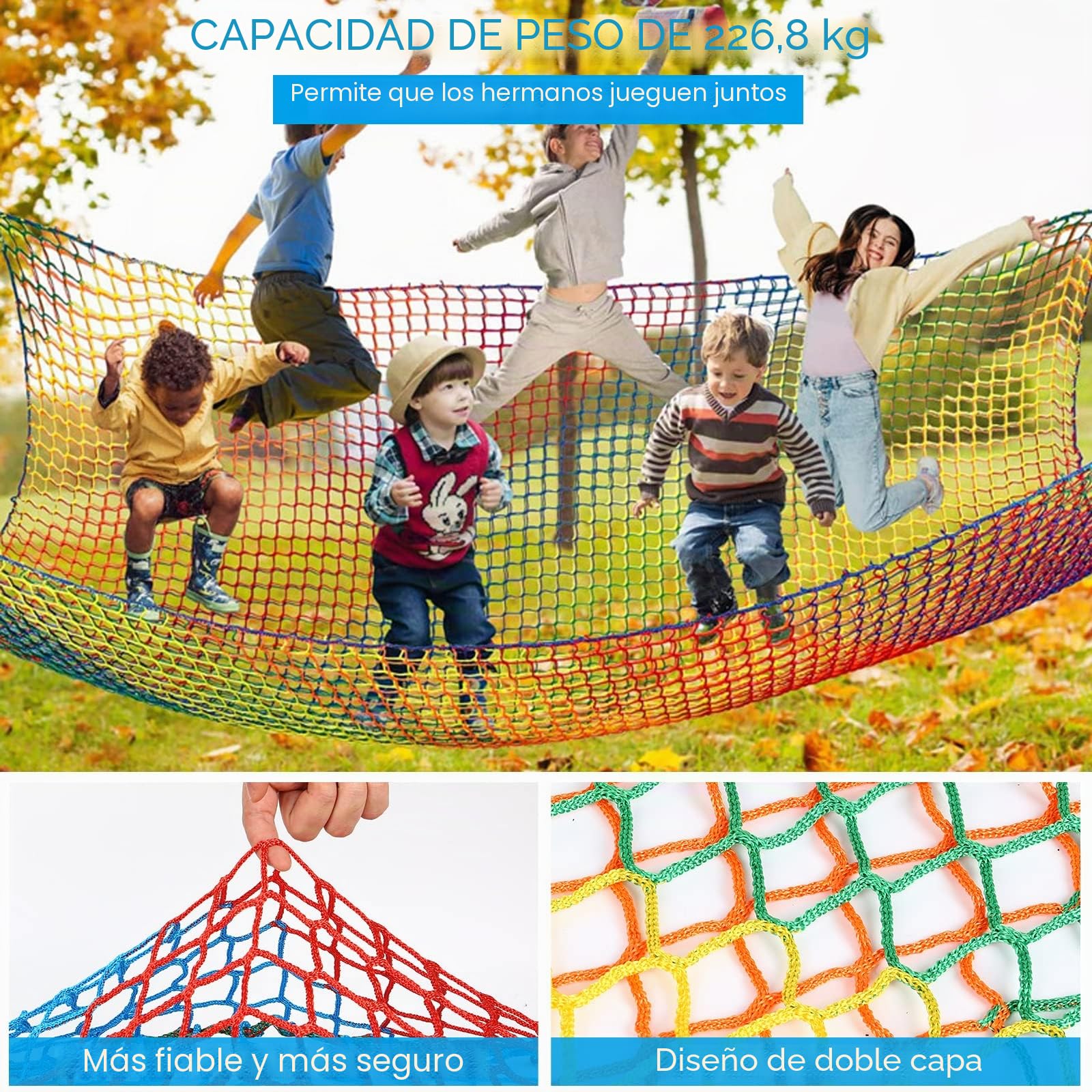Red de escalada para parque infantil, resistente estructura de doble capa para niños, columpio y protección contra caídas