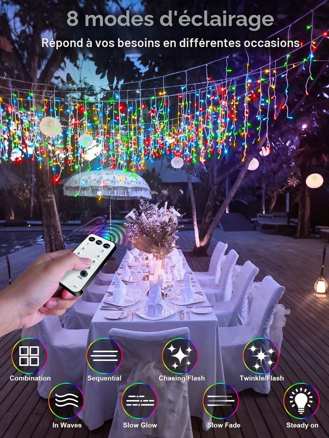 CGN Guirlande Lumineuse Extérieure Noël, Conectable 10M 400 LED Rideau Lumineux Noël Extérieur avec 8 modes et télécommande, Étanche IP65 Rideau Guirlande Lumineuse Décoration pour Fête Mariage Balcon