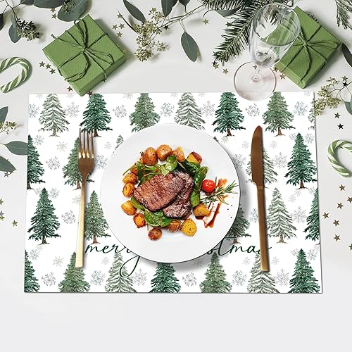Miniatura 4 de 100 manteles individuales de papel de Feliz Navidad, 11 x 16 pulgadas, pino de Navidad, copos de nieve, manteles desechables de invierno para