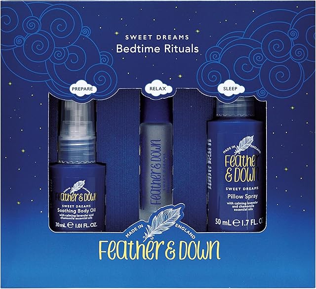 Feather & Down Sweet Dream Bedtime Rituals Gift Set (30ml Soothing body Oil, 50ml Pillow Spray & 10ml Relaxing Rollerball) - Create the perfect bedtime regime