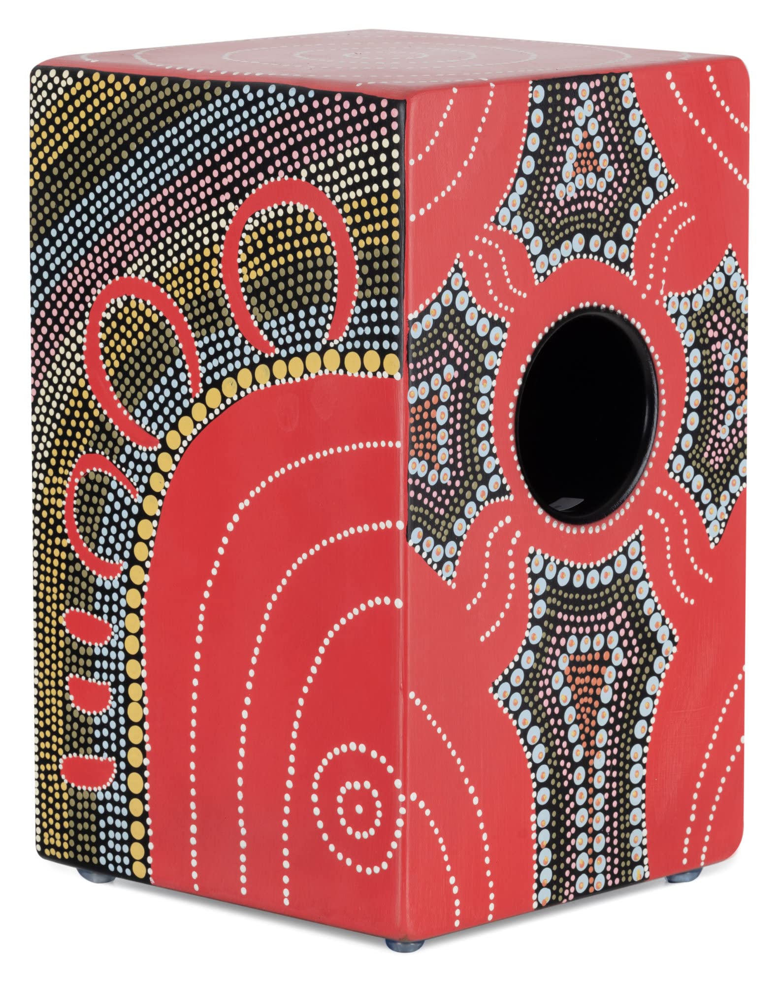 XDrum Design Series Cajon “Flower” - Handbemalte Designer-Cajon mit Dot Art-Blumen - Integrierter Bass Port - Korpus aus HPL (High Pressure Laminate) - Fest installierter Snare-Teppich