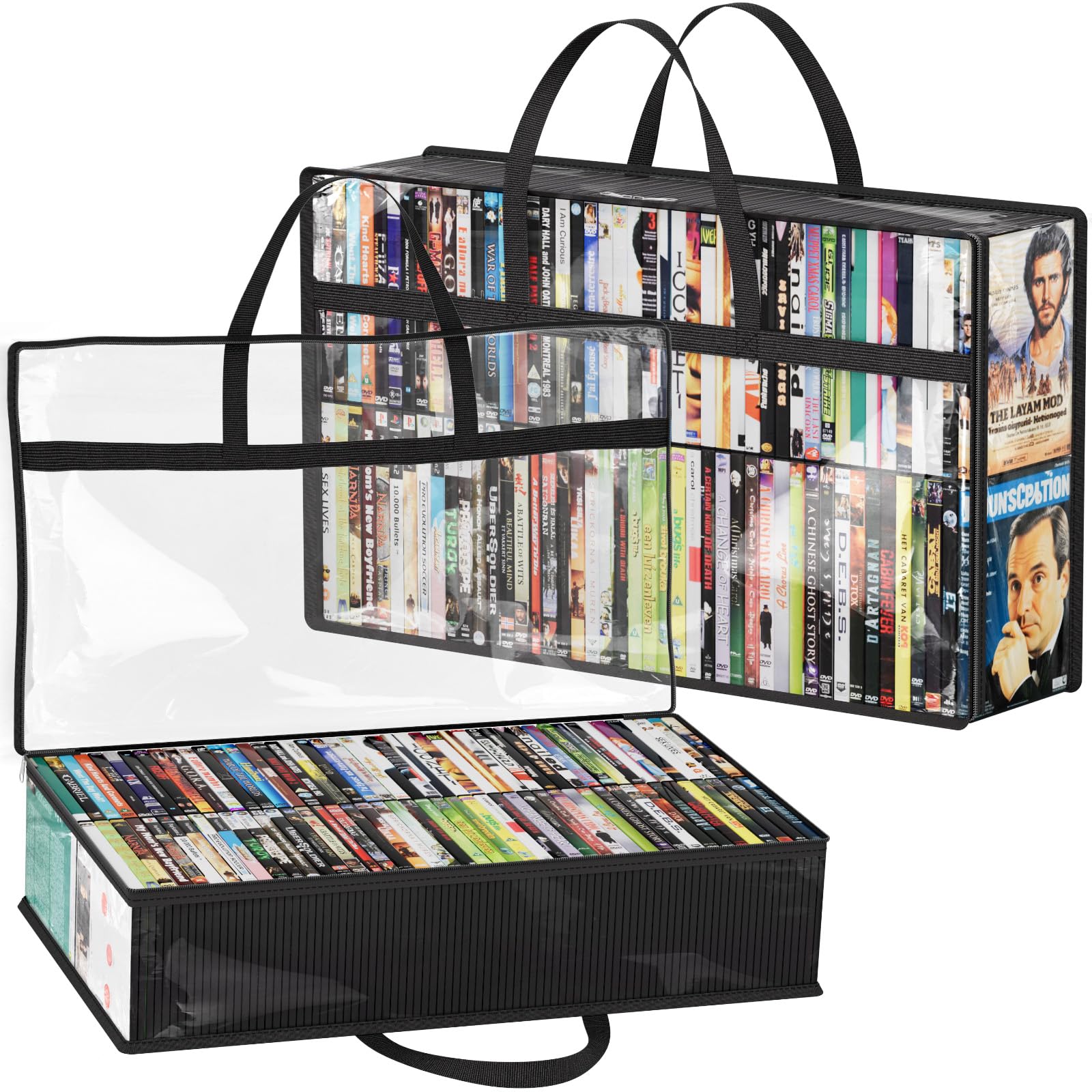 Lifewit DVD Storage Bags, Clear PVC Plastic DVD Organizer with Handles and Zipper, Media Holder for Blu Ray Disc, Movie Cases, VHS Box, Video Game