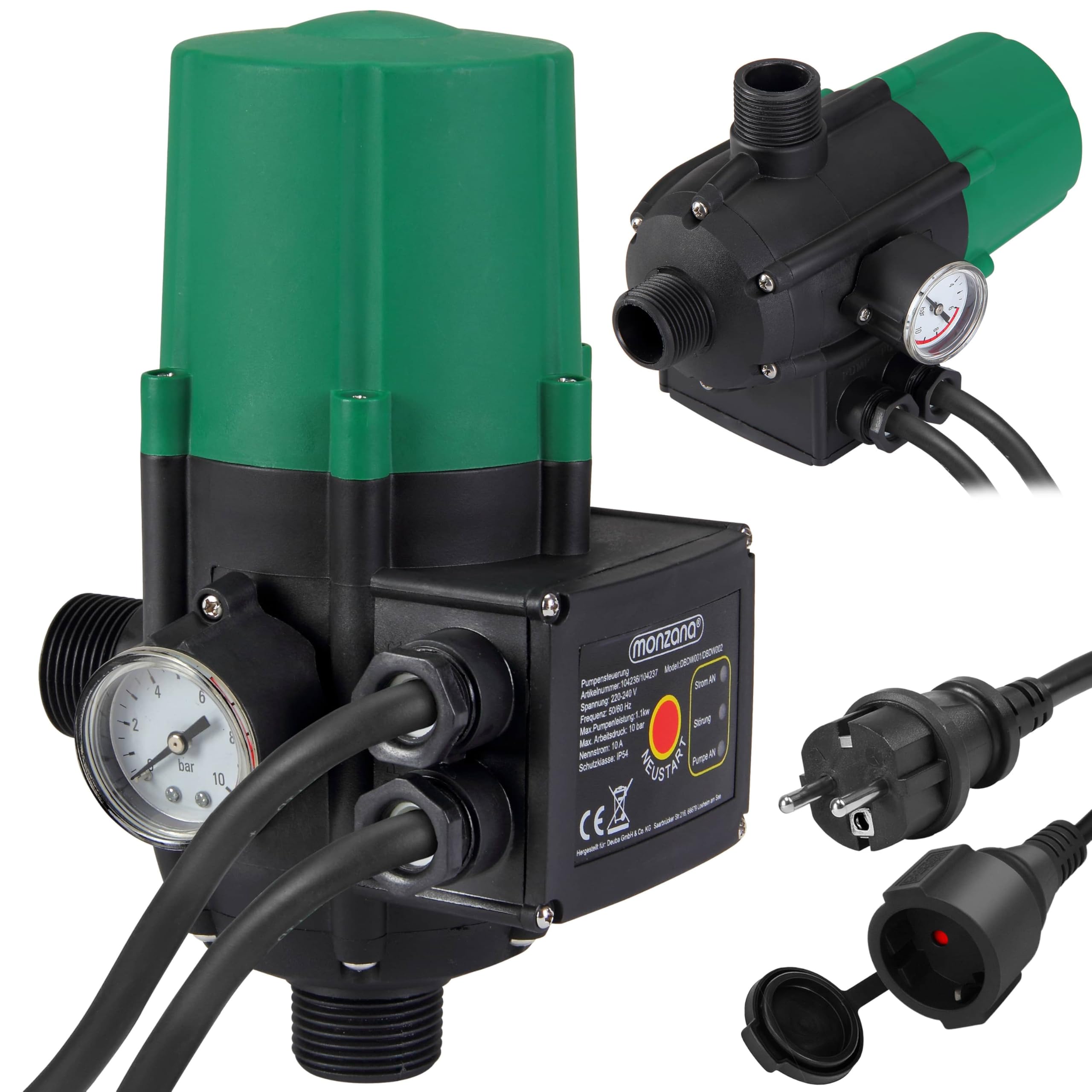 Monzana Presostato automático Interruptor de presión para bomba de agua con cable Vol 60-160lxmin Negro