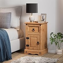 Corona Bedside Cabinet Narrow 1 Door 1 Drawer Night Stand Solid Pine Bedroom Pot Cupboard