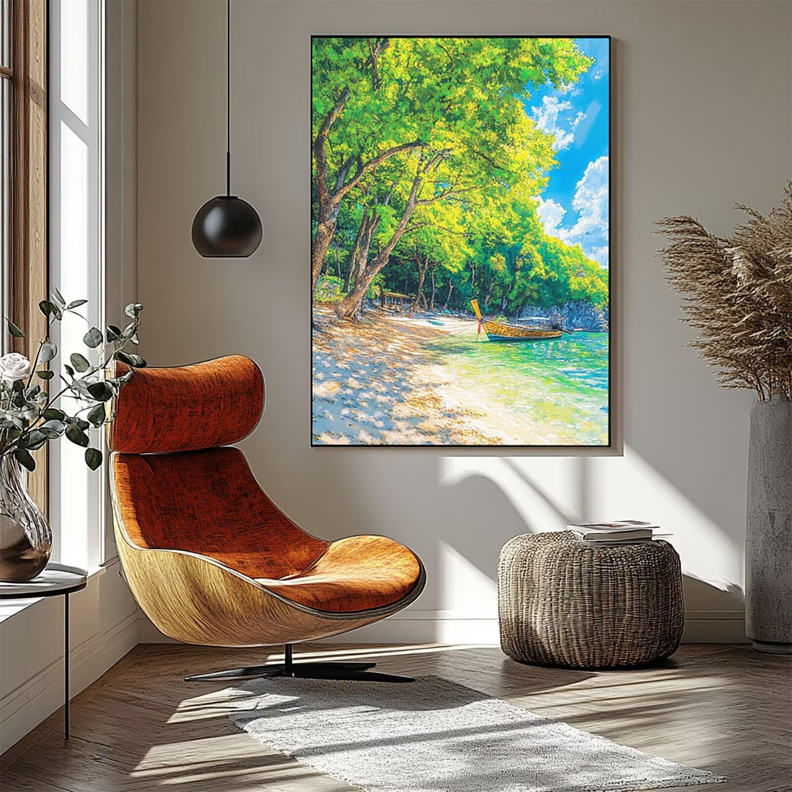 Malen Nach Zahlen Erwachsene Boot DIY Set Erwachsene mit Leinwand zum Bemalen Baum 80x110 cm 36 Farben Acrylfarben Set und Pinsel, Malen Nach Zahlen Kinder für Deko Wohnzimmer Geschenke 2YH-1308