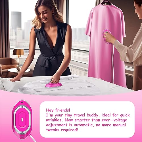 Miniatura 7 de Newbealer Plancha de viaje con voltaje global, mini plancha en seco de 100-240 V para ropa (sin vapor), máximo 300 W, calentamiento de 60 segundos,