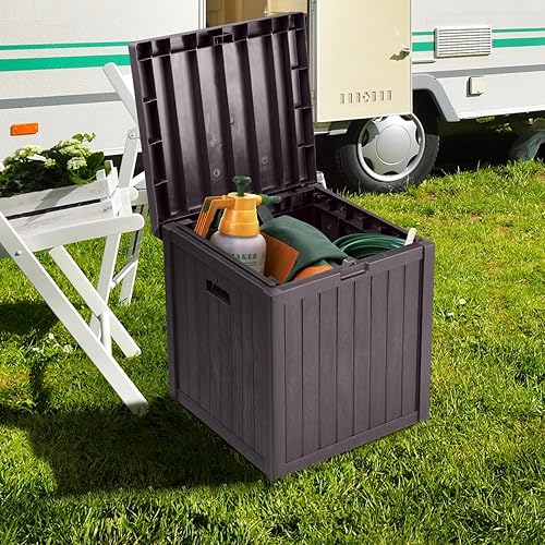 Miniatura 5 de Caja de cubierta de resina ligera de 51 galones para interiores y exteriores, para muebles de patio, juguetes al aire libre, suministros de piscina,