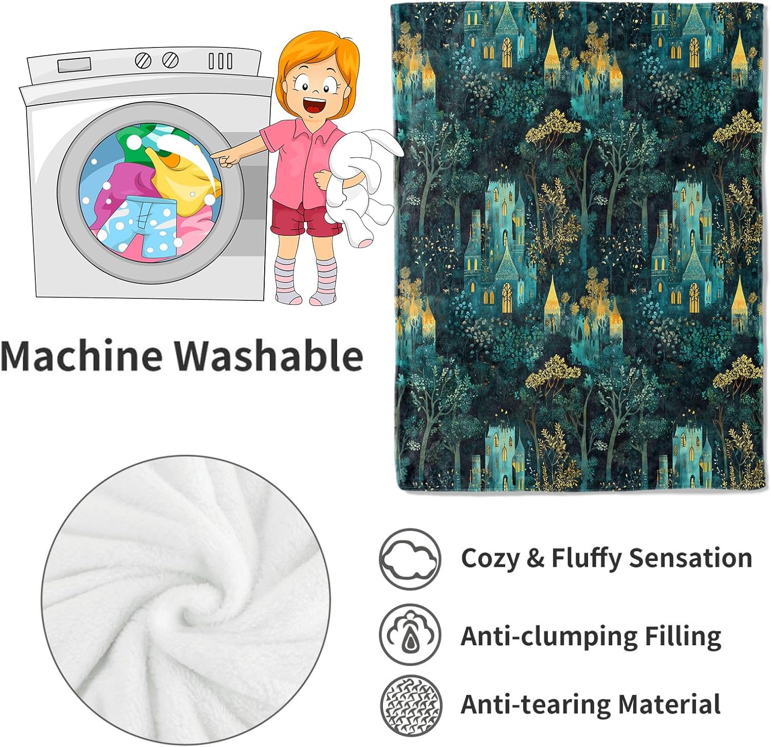 Enchanted Forest Castle Blanket,60x80in,Magical Night Scene Throw Blankets,Birthday Gifts for Kids Adult & Fantasy Lovers, Lightweight Soft Fleece,for Sofa Couch Bed Room Modern Decor