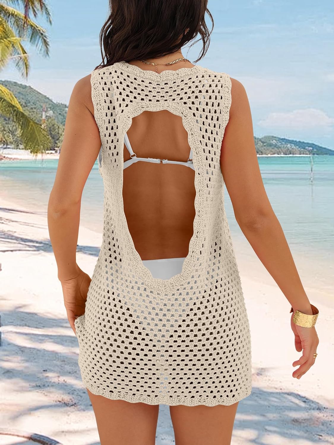 ANRABESS Womens Swimsuit Cover Up 2026 V Neck Knit Swimwear Bathing Suit Crochet Backless Dress Summer Beach Vacation Clothes - Image 3