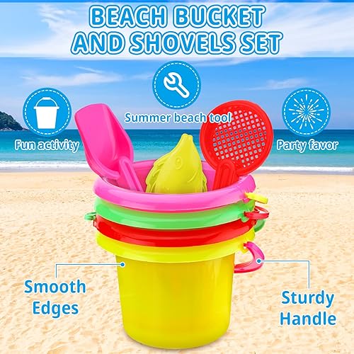 Miniatura 4 de Jexine 96 piezas de recuerdos de fiesta en la playa para niños, juego de 24 cubos de arena y palas para cubo de fiesta, caja de arena y mini cubo de