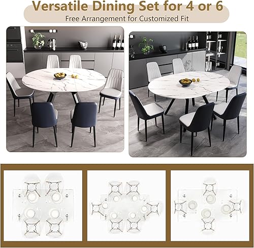 Miniatura 6 de Juego de mesa de comedor redonda extensible para 6, juego de mesa de comedor de 7 piezas con mesa extensible de 47-63 pulgadas y 6 sillas tapizadas,