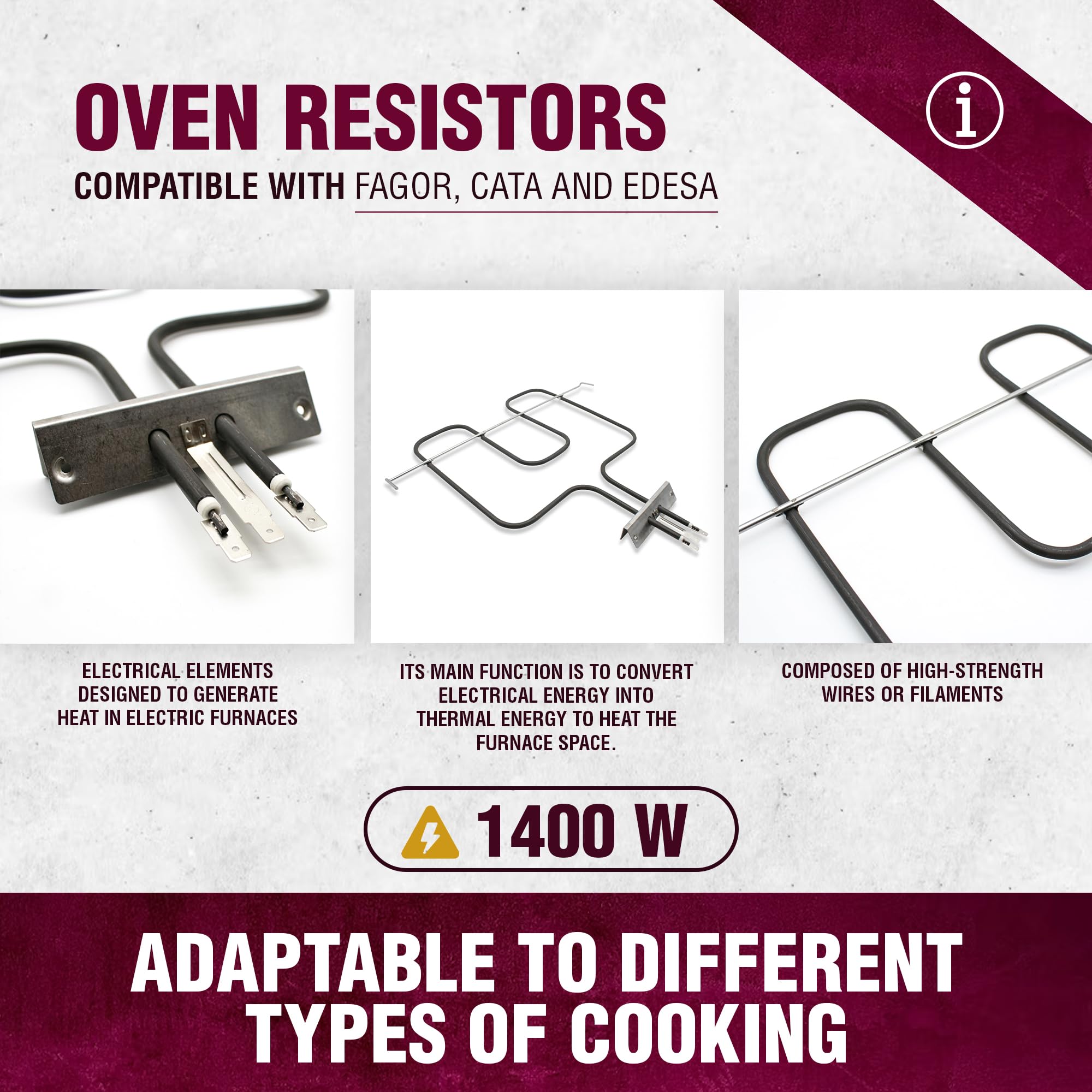 DOJA Barcelona Elemento calefactor para horno, resistencia de reemplazo, compatible con Edesa, Aspes y Fagor, 1100 W, termoresistencia de reemplazo, compatible