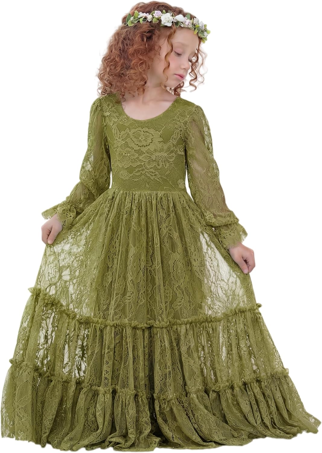 LalaMira Flower Girl Dress Lace Boho Toddler Dresses Long Sleeve Fall
