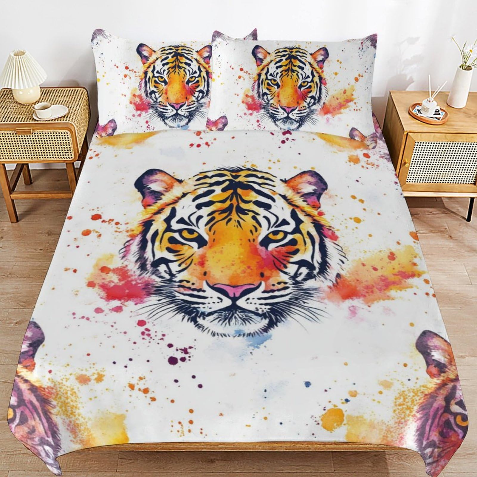 Parure de lit Tigre en microfibre douce avec fermeture éclair pour fille