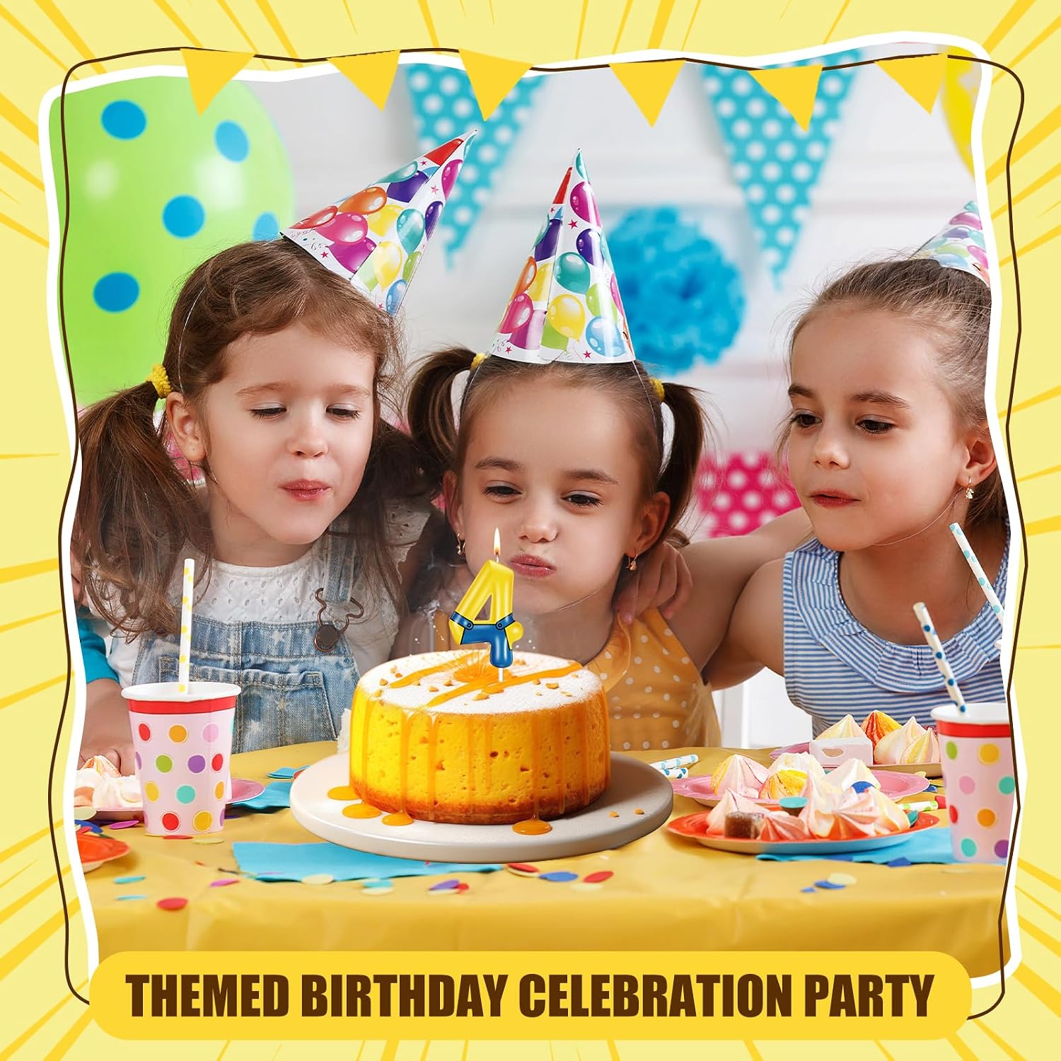 Yuntau Yellow Jeans Birthday Candle Cake Topper Party Decorations,Number 4 image 5