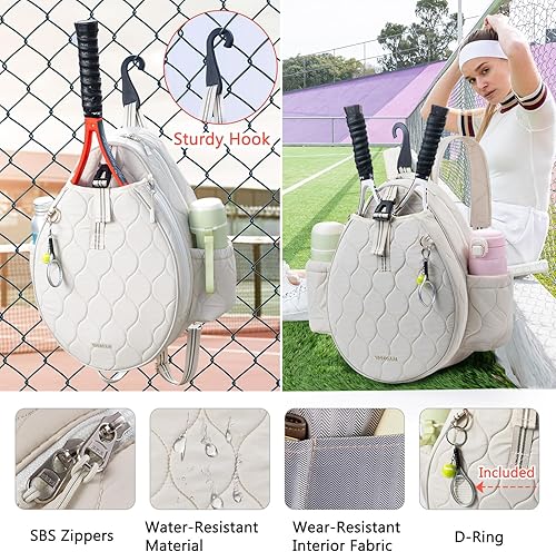 Miniatura 6 de Bolsa de tenis acolchada para mujer  Mochila de tenis y bandolera  Capacidad para 2 raquetas o 3 paletas de pickleball  Bolsa ligera para raqueta de