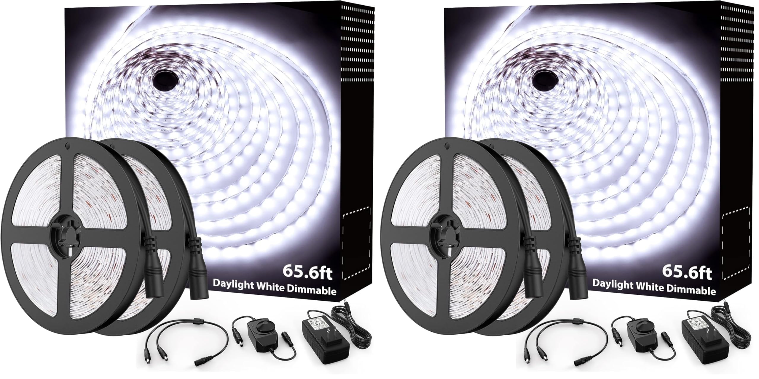 Onforu LED Strip Lighting Bright White, 65.6ft 6000K Dimmable Daylight White Tape Light, Flexible 12V Adhesive Ribbon Easter Rope Light, for Kitchen, Under Cabinet, Bedroom (Pack of 2)