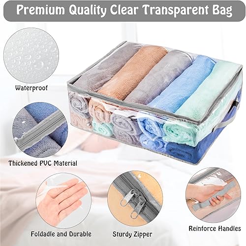 Miniatura 3 de Windyun 12 bolsas de almacenamiento transparentes con cremallera, bolsas de plástico para almacenamiento de ropa, bolsas grandes transparentes con