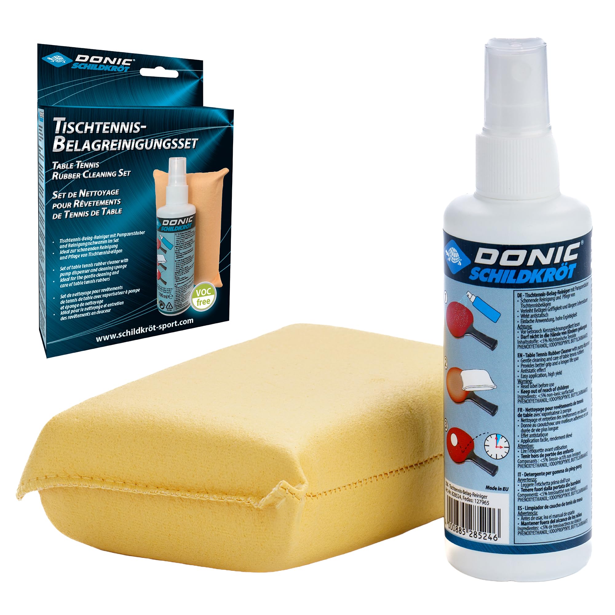 Donic-Schildkröt Cleaning Kit for Table Tennis Bats, 100 ml of Cleaning Foam in a Pump Sprayer Plus a Cleaning Sponge, for Refreshing Bat Coatings, 828529