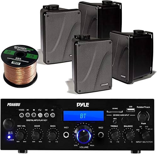 Paquete combinado de amplificador y altavoz Pyle PDA6BU Radio Bluetooth USB AUX Amplificador estéreo Paquete con 4 x Kicker KB6000B 6.5 "Full Range