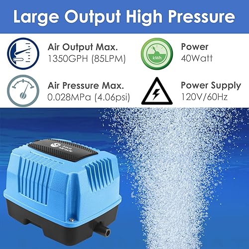 Miniatura 8 de AquaMiracle Bomba de aire lineal súper potente AP-60AP-80 Aireador de estanque, Bomba de aire séptica, Bomba de aire hidropónica, Bomba de aire de