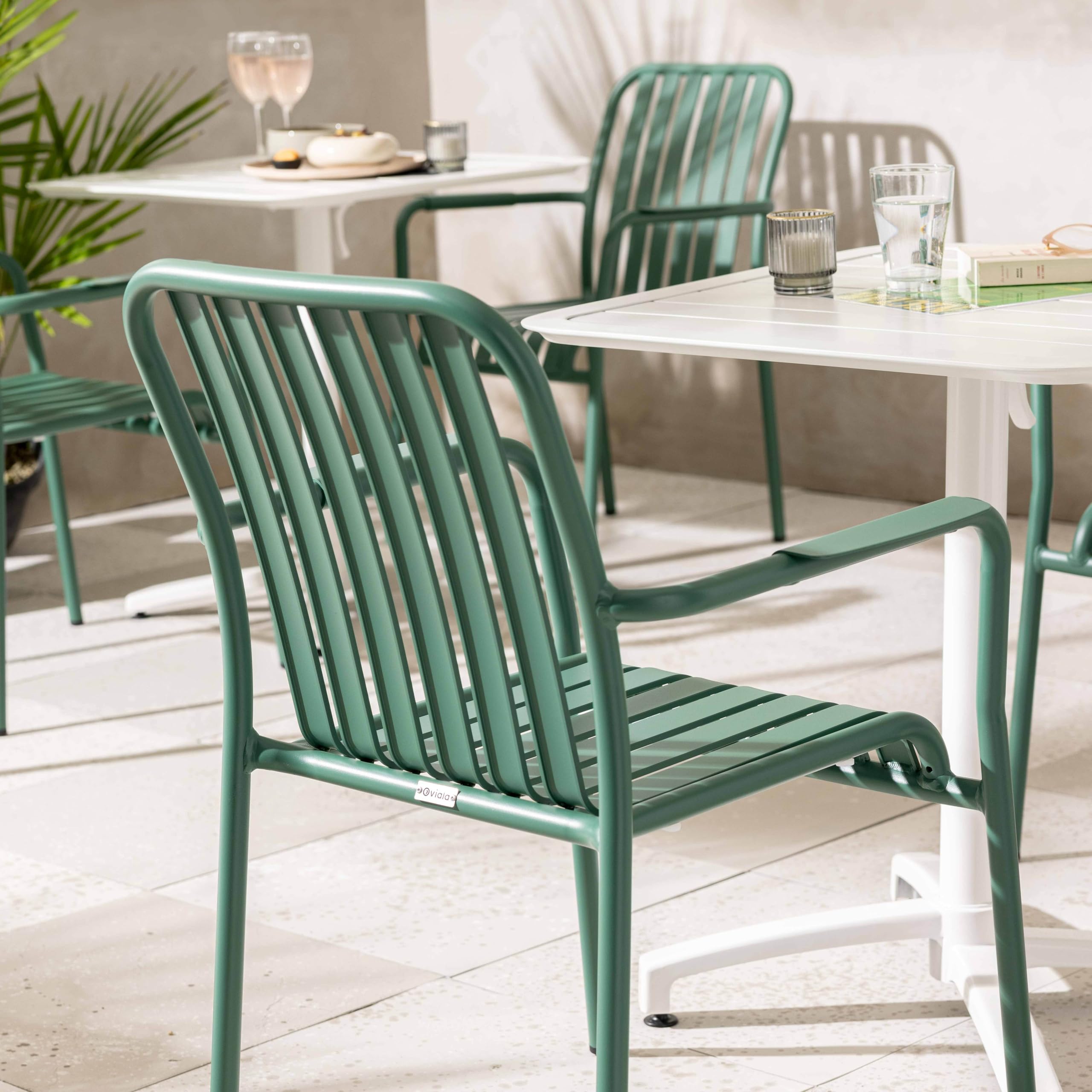 Oviala Chaise de terrasse avec accoudoirs en Aluminium Vert foncé