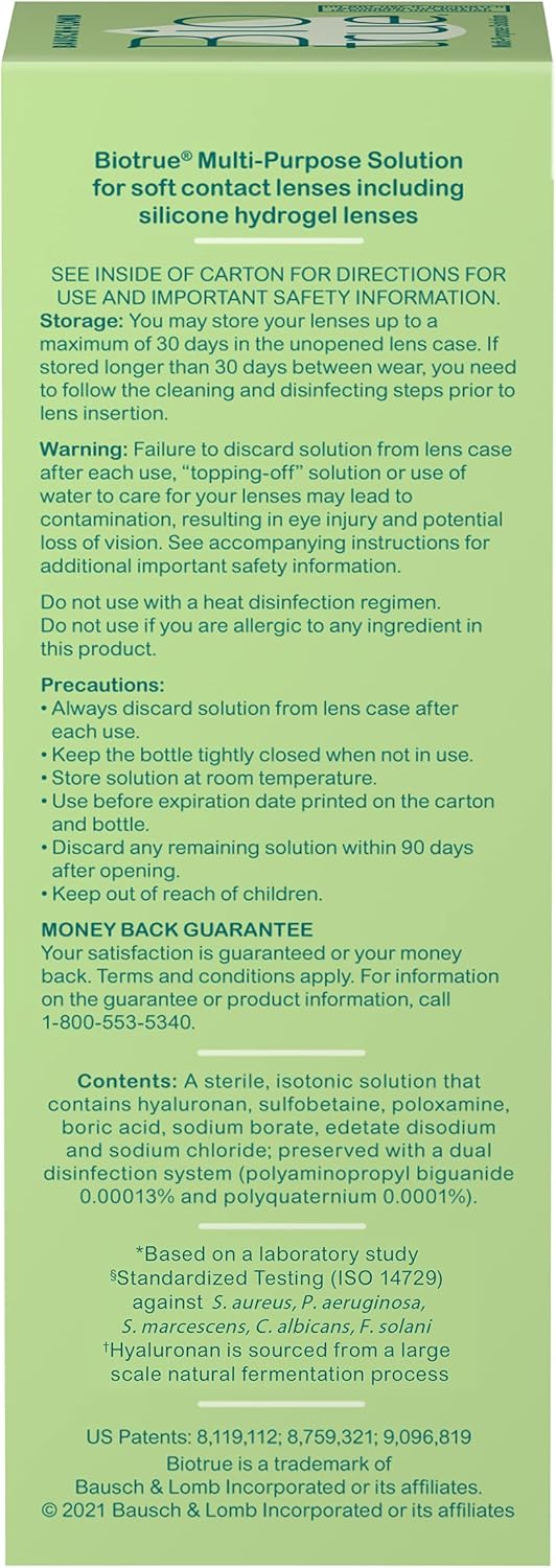 BioTrue Contact Lens Solution for Soft Contact Lenses, Multi-Purpose, 4oz